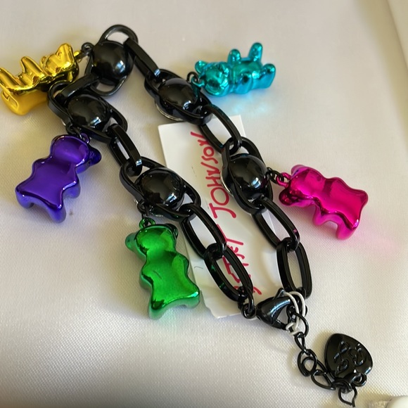 Betsey Johnson BNWT Punk N Spice black enamel link Gummy Bear charm bracelet - Picture 6 of 7